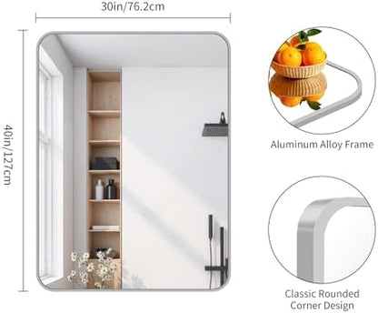 FORBATH Bathroom Mirror for Over Sink 30x40 Inch Silver, Rectanglar Wall Mirror with Metal Frame, Rounded Corners for Bathroom, Bedroom, Entryway Decor (Horizontal or Vertical)