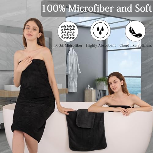 Ycosy 4 Pack Extra Large Microfiber Bath Towels Set,35x70 inches,600GSM,Less Lint Highly Absorbent Super Soft & Quick Dry,Oversized Bath Towels,Perfect for Bathroom Gym Pool,Black