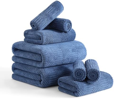 8 Piece Bath Towel Set-2 Oversized Bath Sheets(35"x70"),2 Hand Towels,4 Washcloths-Extra Large Microfiber Towel Sets,Less Lint Highly Absorbent & Quick Dry Bath Towels for Bathroom Gym Pool,Navy