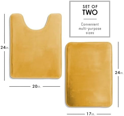 Clara Clark 2 Piece Bathroom Rugs, Velvet Memory Foam Bath Mat Set, Non-Slip Bath Rugs, Machine Wash, Dries Quickly, Ultra Soft Plush Bath Mats for Bathroom, 17 x 24 + Contour, Camel Gold