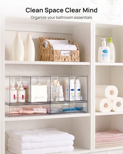 Vtopmart Clear Stackable Storage Drawers Set of 3, Plastic Organizer Bins