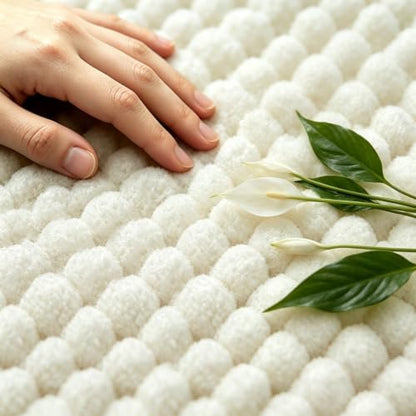SUBRTEX Bathroom Rugs, 24" x 36" Chenille Bath Rug Soft Short Plush Bath Mat Soft Shower Mat Water Absorbent Shower Mat Quick Dry Machine Washable, Cream White