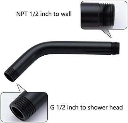 6 Inch Shower Arm And Flange Solid Stainless Steel, Wall-Mounted For Fixed&Handheld Showerhead Mounts Matte Black,SW-91018-6MB.