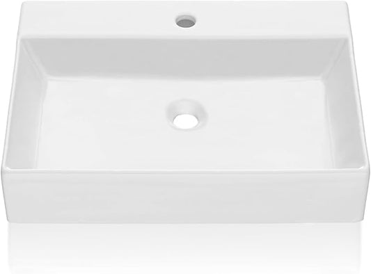 GAOMON Vessel Sink Rectangular, 24"x18" Bathroom Sink White Ceramic Lavatory Vanity Above Counter Vessel Sink Art Basin - white