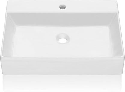 GAOMON Vessel Sink Rectangular, 20"x18" Bathroom Sink White Ceramic Lavatory Vanity Above Counter Vessel Sink Art Basin - white