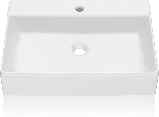 Bathroom Vessel Sink Square Countertop Basin, 20.08×17.72×5.12 inch Ceramic Vanity Sink for Home Renovation, Guest Bathroom, Contemporary Interior Design