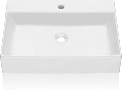 Bathroom Vessel Sink Square Countertop Basin, 20.08×17.72×5.12 inch Ceramic Vanity Sink for Home Renovation, Guest Bathroom, Contemporary Interior Design