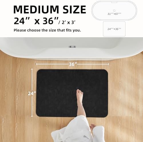 TYUU Thin Bath Mat, Bathroom Rugs Non Slip Washable, 24x36 Black