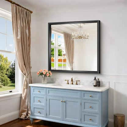 Bathroom Mirror, 36 x 36 inch Brushed Black Square Mirrors for Wall