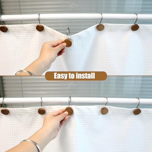 Shower Curtain Hooks, Wood Decorative Shower Curtain Rings, Modern Round Log Shower Curtain Hangers, 12PCS Shower Hooks for Shower Curtain Rod, Bedroom, Living Room (Silvery)