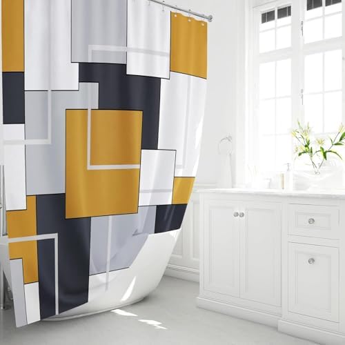 BTTN 72 x 84 Tall Modern Geometric Waterproof Fabric Shower Curtain, Gold
