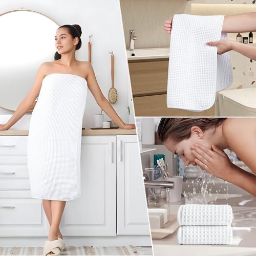 POLYTE 430 GSM Poly Blend Microfiber Quick Dry Waffle Bath Towel Set of 6