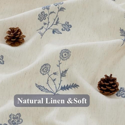 ORTIGIA Linen Shower Curtain Farmhouse Vintage Blue Floral Shower Curtains Navy Boho Rustic Block Print Cottagecore Decor for Bathroom 72 W x 72 L