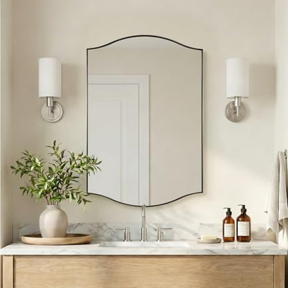 ANDY STAR Brushed Nickel Mirror, 24"x36" Silver Scalloped Wall Mirror for Bathroom, Curved Edge Design with SUS304 Stainless Steel Metal Frame, Ideal for Bathroom, Bedroom, Entryway