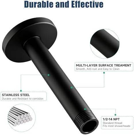 Straight Shower Arm with Flange, 6 Inch, Matte Black