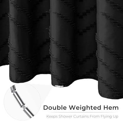 Black Boho Fabric Shower Curtain 72 x 74 Inches
