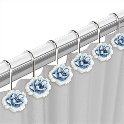 Zahari Home Dublin Rose Shower Hooks Set - Rust-Proof Curtain Rings with Unique Design - 12 Resin Hooks for Customizing Your Shower Space