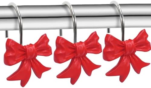 CHICTIE Decorative Shower Curtain Hooks, Bow Knot Shower Curtain Rings Hooks for Bathroom Baby Kids Room Rustproof Shower Hooks (Red)
