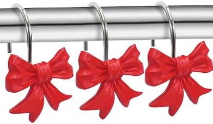 CHICTIE Decorative Shower Curtain Hooks, Bow Knot Shower Curtain Rings Hooks for Bathroom Baby Kids Room Rustproof Shower Hooks (Red)