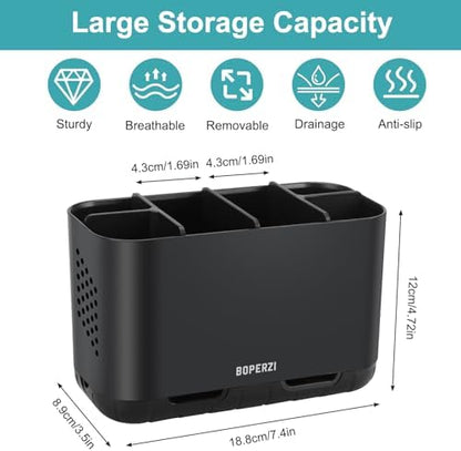 Boperzi Toothbrush Holders for Bathrooms Organizers and Storage, Large Tooth Brush Holders with Drainage, Anti-Slip Electric Toothbrush and Toothpaste Holders Caddy for Shower Kids Family, Black