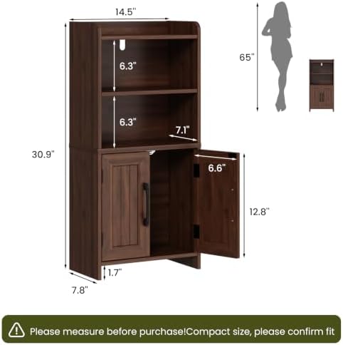 Small Bathroom Storage Cabinet with 2 Doors & Shelf, Line Walnut