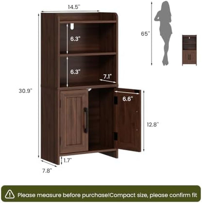 Small Bathroom Storage Cabinet with 2 Doors & Shelf, Line Walnut