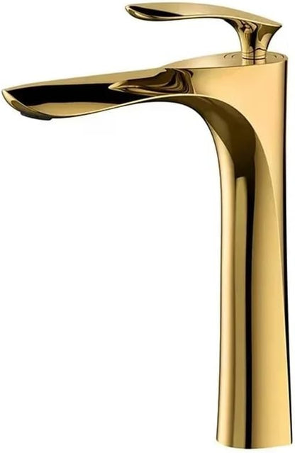 Faucet Golden Maple Leaf Faucet for Hot and Cold Household Use Raised Washbasin Countertop Basin Single Hole Faucet(Gold High) Faucet