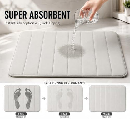 Memory Foam Bath Mat Set 3 Piece，Super Soft Absorbent Bathroom Rug Non Slip, Quick Dry,Machine Wash, Perfect Plush Bathroom Rugs,Home Decor Accessories,Grey
