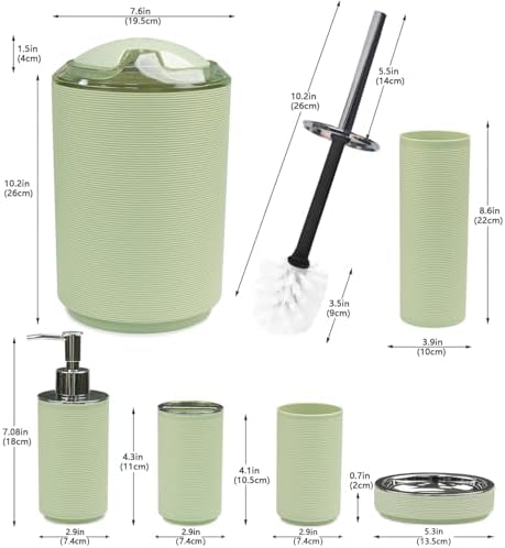 CERBIOR Bathroom Accessories Set 6 Piece Bath Ensemble（Green）