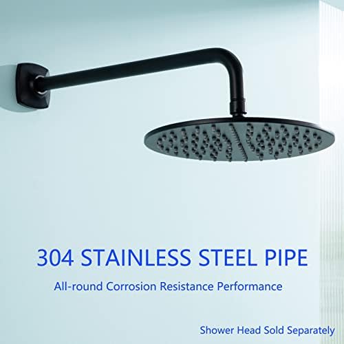 16 Inch Shower Arm with Flange Wall Mount L-Shape Stainless Steel Heavy Duty Rainfall Shower Head Pipe Replacement,Matte Black,SW-96018-16MB.
