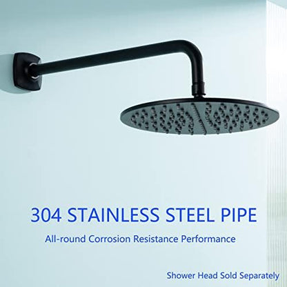 16 Inch Shower Arm with Flange Wall Mount L-Shape Stainless Steel Heavy Duty Rainfall Shower Head Pipe Replacement,Matte Black,SW-96018-16MB.