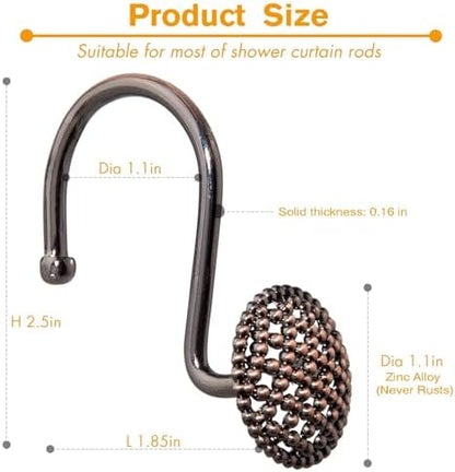 Pearlbee Bronze Shower Curtain Hooks, 12pcs,