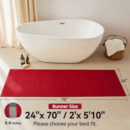 Triohero Bathroom Runner Rugs, Long Bath Mat Runner Washable Thin Quick Dry Low Pile Bathroom Runner Rugs Non Slip, Red 24"x70"