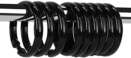 Black Shower Curtain Hooks Rings, 12 Pcs Circular Plastic Shower Curtain Rings for Bathroom, Plastic Shower Curtain Hooks for Shower Curtain Rod, Black Shower Hooks Rings for Shower Curtain