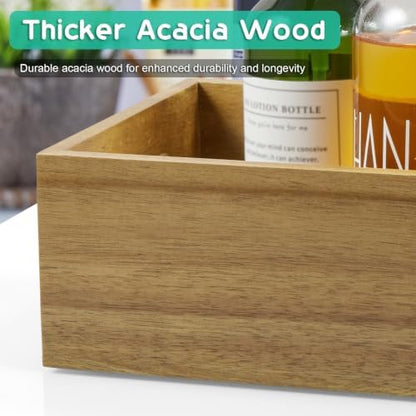 ALELION 14 Inch Acacia Wood Bathroom Storage Basket with Handles, Toilet Paper Basket for Back of Toilet Tank Top, Wooden Organizer Tray for Bathroom Countertop, Vanity, Kitchen, Pantry, Laundry Room