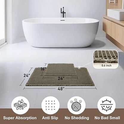 JIUZHEN Set of 2 Waffle Bathroom Rugs Non Slip Bath Mats 16"x24"+24"x48"