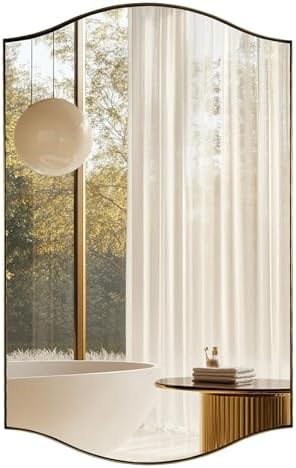 ANDY STAR 30"x48" Scalloped Mirror，Brushed Gold Rectangle Bathroom Mirror with Curved Edge Stainless Steel Metal Frame, Large Wall-Mounted Mirror for Bathroom, Entryway (Horizontal/Vertical)