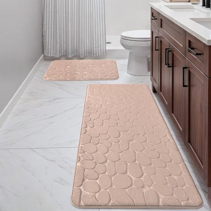 YIHOUSE Bathroom Rugs Mat Set, Memory Foam Bath Mat 2 Piece Khaki