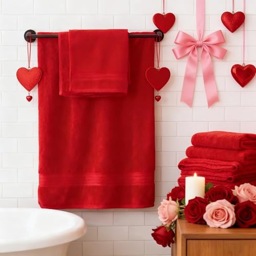 COZYART Luxury Bath Towel Set 3 PCS, Red 100% Turkish Cotton 650 GSM
