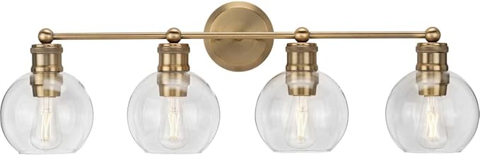 Hansford Collection 4-Light Clear Glass Farmhouse Bath Vanity Light Vintage Brass