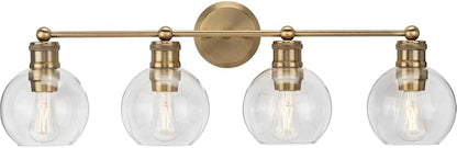 Hansford Collection 4-Light Clear Glass Farmhouse Bath Vanity Light Vintage Brass