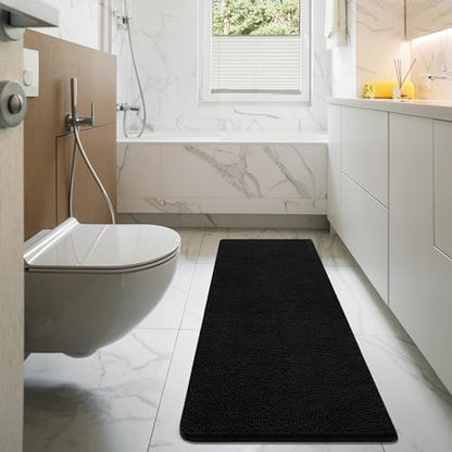 LOCHAS Luxury Bathroom Rug Shaggy Bath Mat 48 x 17 Inch, Black