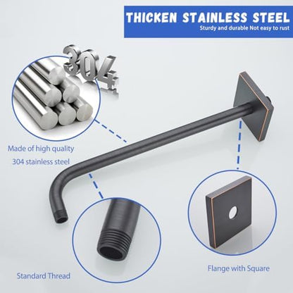 16 Inch Oil rubbed bronze Finish Shower Arm, Extra Extension Arm with Flange, Stainless Steel Wall-Mounted Showerhead Extender Pipe,SW-91018-16BN-SQ.