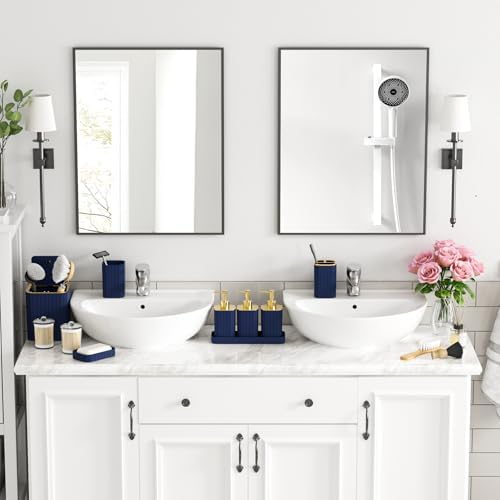 Bathroom Accessory Set - Bathroom Set, 12PC Bathroom Accessories Set, Navy Blue Bathroom Accessories Set, Mini Trash Can, Toilet Brush, Trash Can & Soap Dispenser