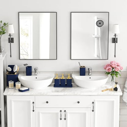 Bathroom Accessory Set - Bathroom Set, 12PC Bathroom Accessories Set, Navy Blue Bathroom Accessories Set, Mini Trash Can, Toilet Brush, Trash Can & Soap Dispenser