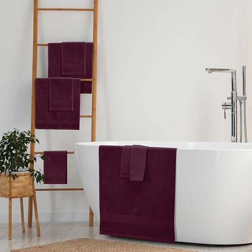 Belizzi Home 8 Piece Towel Set 100% Ring Spun Cotton, 2 Bath Towels 27x54, 2 Hand Towels 16x28 and 4 Washcloths 13x13 - Ultra Soft Highly Absorbent Machine Washable Hotel Spa Quality - Burgundy