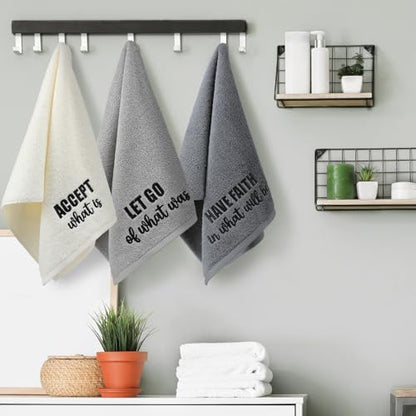 FuWeave 3 Pcs Gray Decorative Hand Towels Bathroom, Motivational Language
