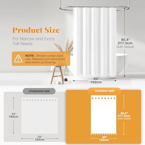BTTN 60 x 84 Boho Famrhouse Linen Heavy Duty Cloth Shower Curtain, White