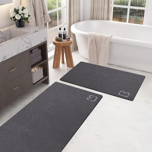 Bathroom Rugs and Mats Set 2 Piece Diatomaceous Earth Bath Mat,Dark Grey