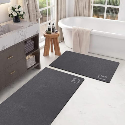 Bathroom Rugs and Mats Set 2 Piece Diatomaceous Earth Bath Mat,Dark Grey